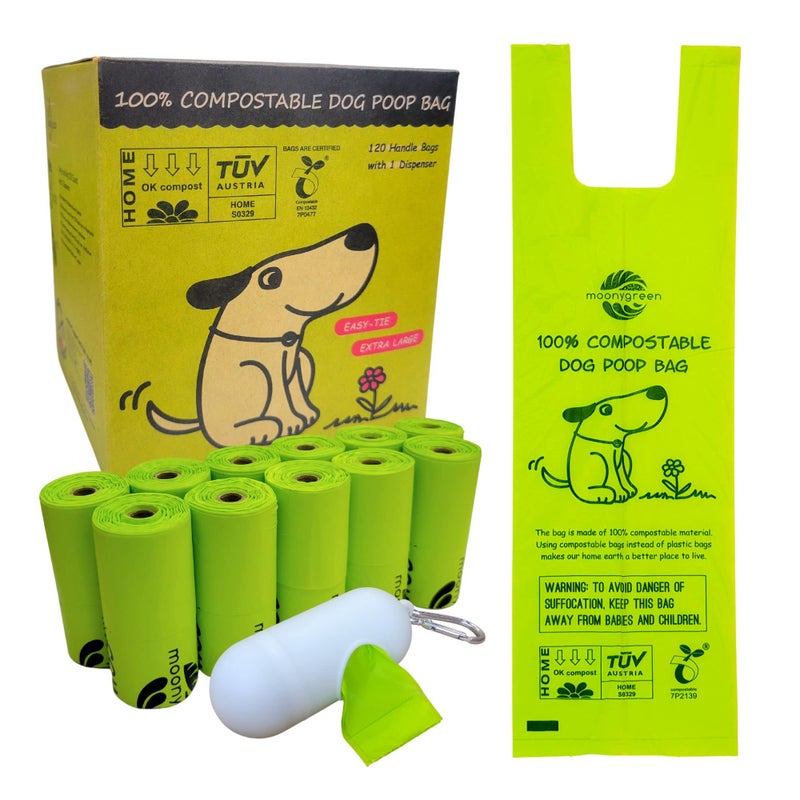 moonygreen Dog Poop Bag, Compostable Dog Poop Bags, Doggied Poop Bags, Eco-Friendly, Unscented, Vegetable-Based, Extra Thick, Leak Proof, for Dogs and Cat Scoops, 120 Counts with Holder - Image 1